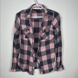 Pink and Black Plaid Button-Up Shirt